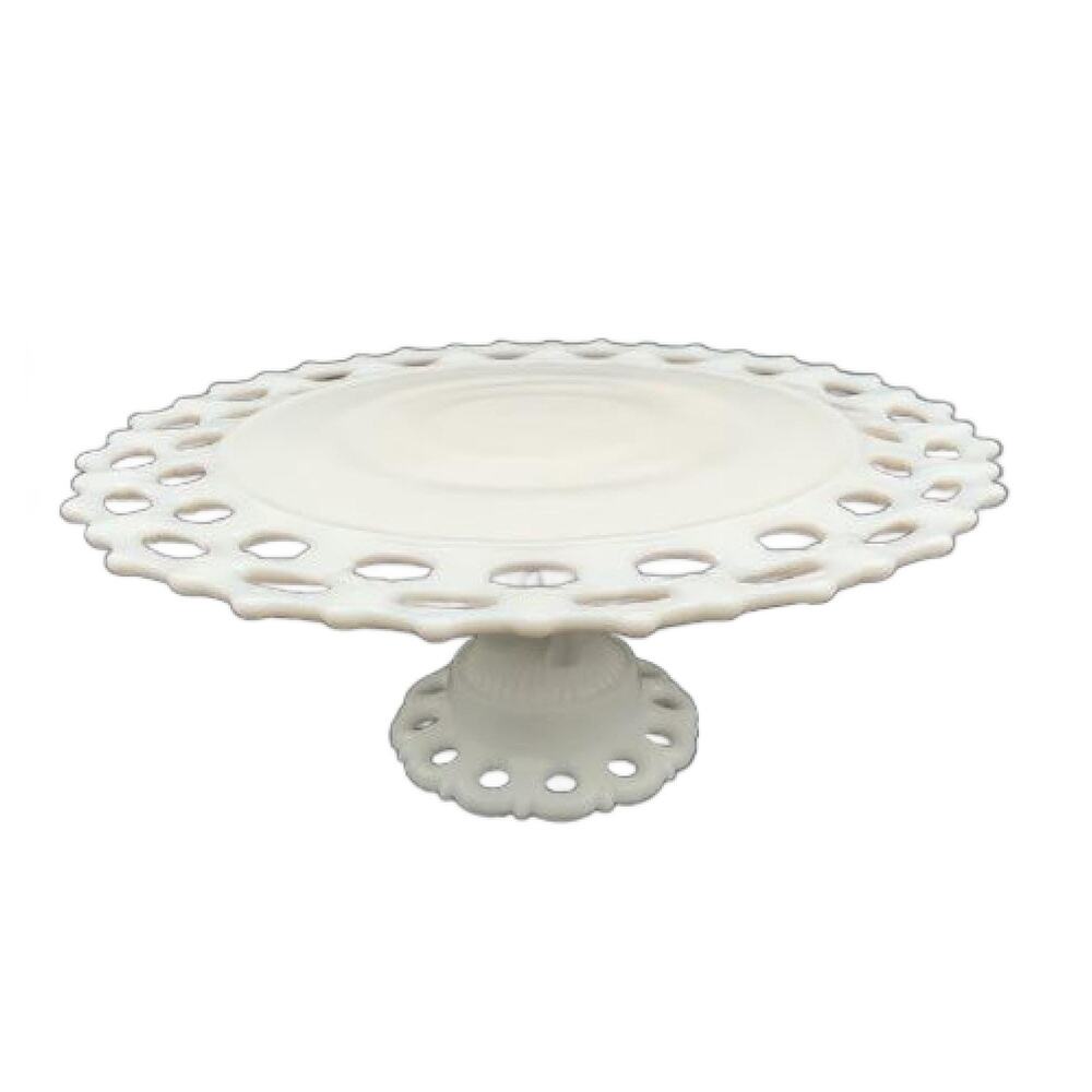 Milk glass cake stand: Westmoreland Doric Lace Pattern